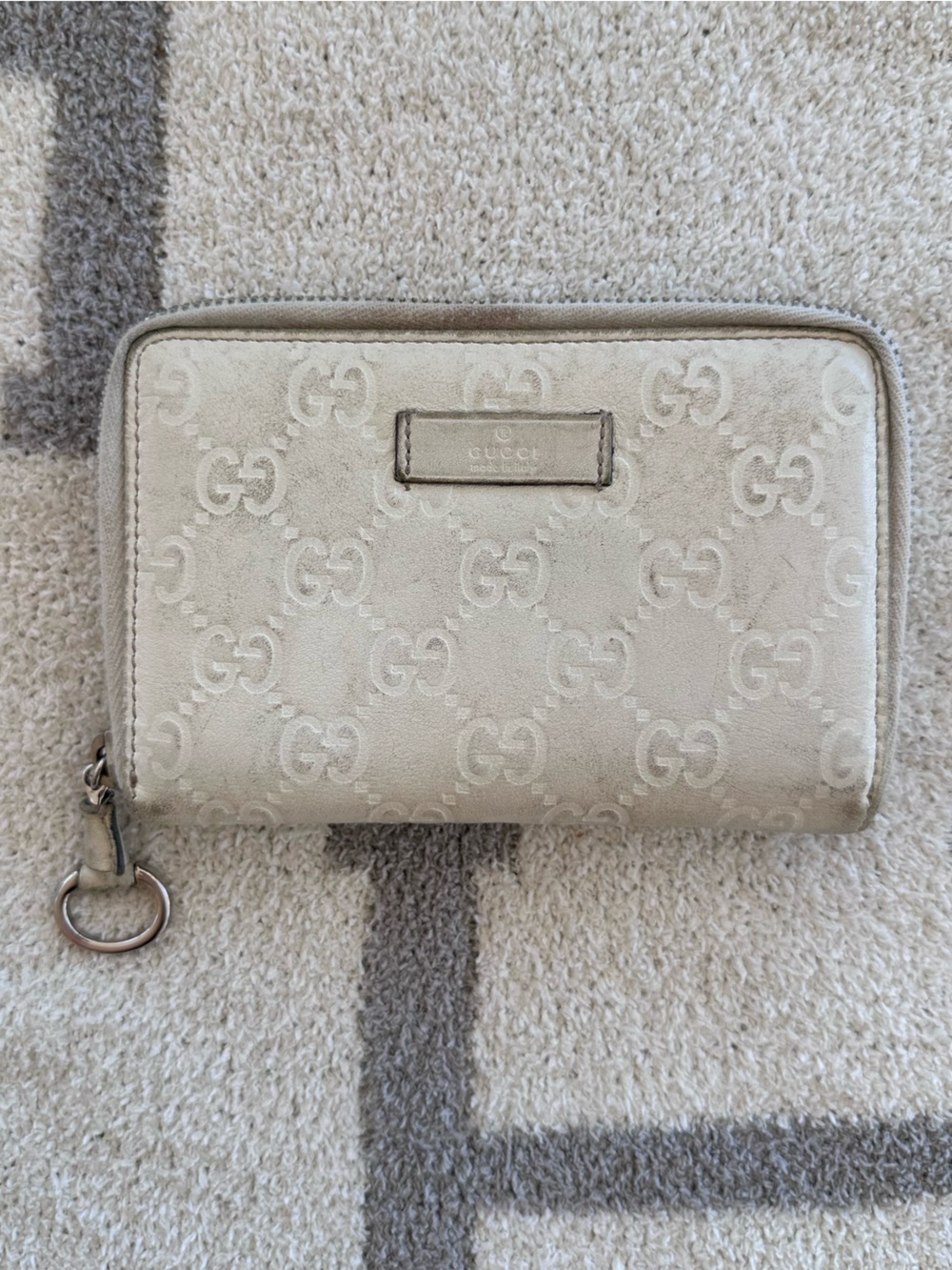 Gucci Beige Monogram Zip Wallet with Keyring